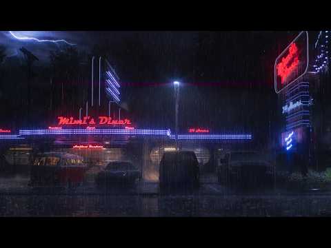 Heavy Rain & Thunder Sounds Outside An American Diner | Rain & Thunder Sounds For Sleeping