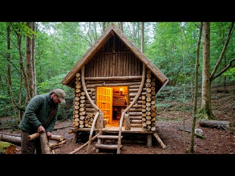 Builds Himself a House from LOGS and STONE in the Forest