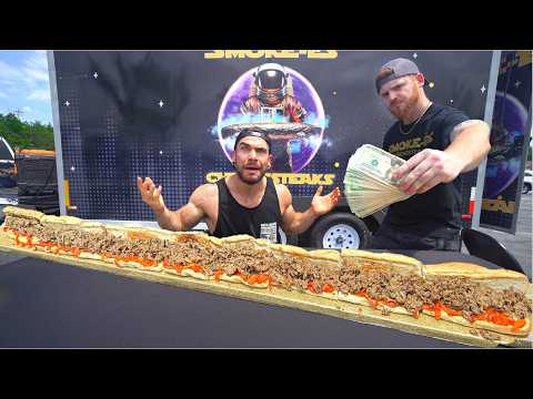 WIN $1000 IF YOU CAN EAT A 6 FOOT CHEESE STEAK CHALLENGE | Joel Hansen