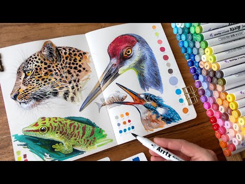 1H of drawing animals with acrylic markers / no music, no talking