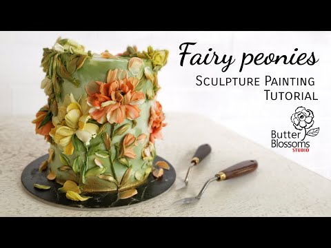 Palette knife "Fairy peonies", Buttercream flowers painting on cake, Tutorial | Butter & Blossoms