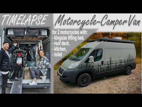 Full Timelapse Van conversion 🚐 Van build of a motorcycle Campervan with a kingsize lifting bed