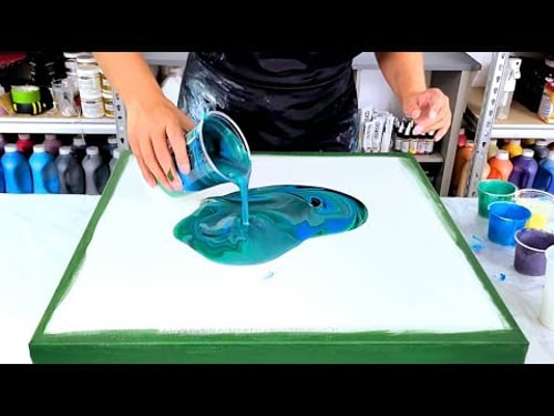 This One Suprised Me! - Green Metallic Thin Paint Straight Pour - Acrylic Pouring