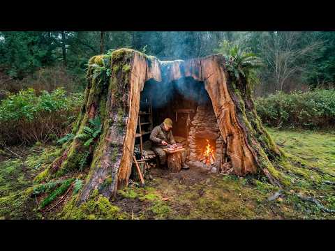 Building A Cozy Secret Shelter Inside A Clay Oak Furnace 🌳. Bushcraft.