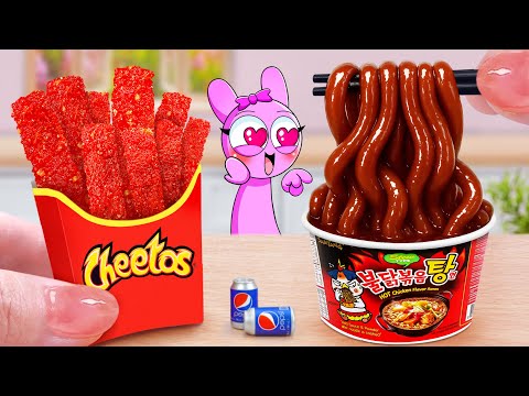 Korean Food Recipes π How To Make Miniature Black Bean Noodles and Fries Cheetos π Mina Mini Kitchen