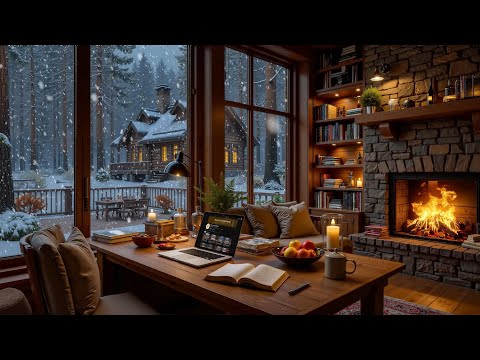 Peaceful Winter Ambience βοΈ Warm Jazz Piano & Crackling Fireplace Sounds for Study & Stress Relief