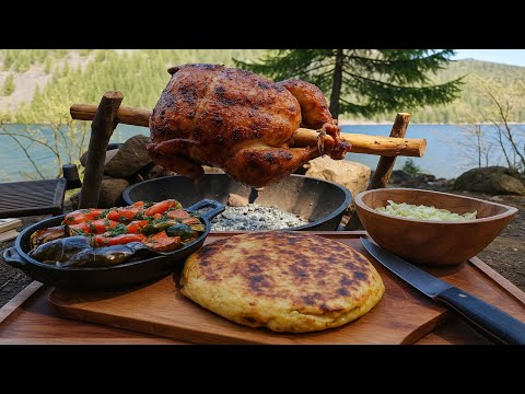 In search of new experiences. I cook grilled chicken on the lakeshore over a fire.