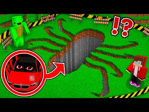 JJ and Mikey found THE SCARY BMW CAR PIT in Minecraft !