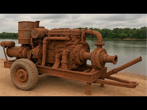Complete Restoration of a Large Sand Pump Powered by Automobile Engine After Years of Rust , Damage