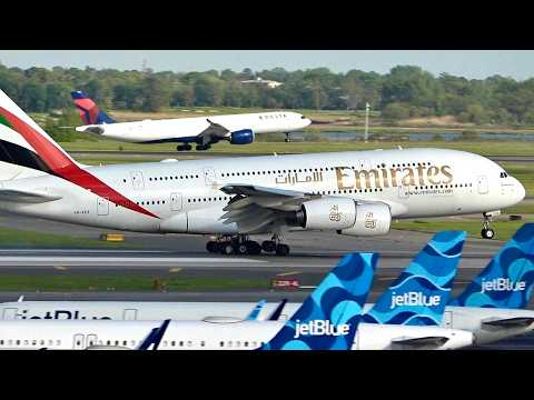 New York JFK - 130 Planes in 1 Hour ! TWA Hotel Rooftop / Rush Hour, Huge traffic Plane Spotting