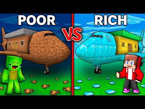 JJ and Mikey: POOR vs RICH Plane House Battle in Minecraft ! - Maizen