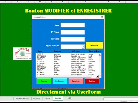 VBA MAGIQUE/ Modifier base des données depuis UserForm directement/ sans codage_16. www.VbaWriter.ch