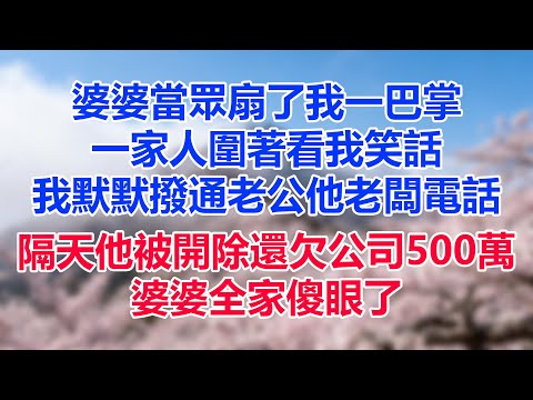 婆婆當眾扇了我一巴掌,一家人圍著看笑話,我默默撥通老公他老闆電話,隔天他被開除還欠公司500萬,婆婆全家傻眼了