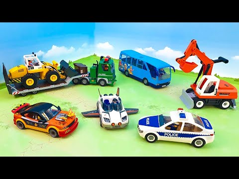 Полицейская машина Эвакуатор Трейлер Бульдозер Экскаватор Пикап - Рабочие машинки для детей. Новинка