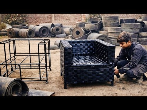 A Kid Creates a Comfortable Chair from Scrap Rubber! Amazing skills 😱🤯