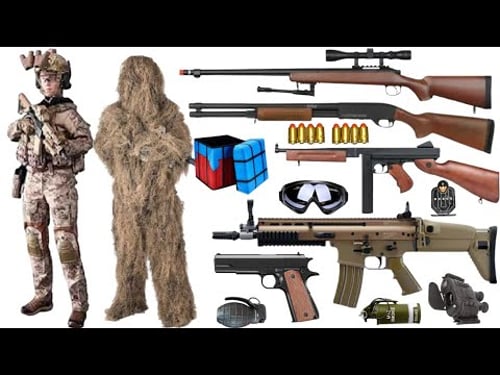 Special Forces military toy gun set unboxing, M24 sniper rifle, SCAR L automatic rifle, Colt 1911