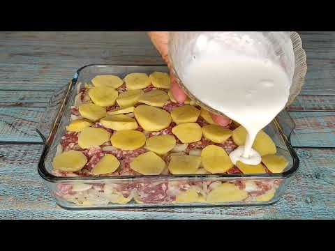 Potatoes with minced meat in the oven. Delicious