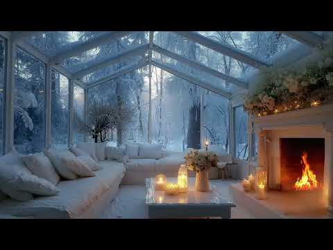 Tranquil Winter Cozy Cabin Ambience ⛄Relaxing Piano, Crackling Fireplace & Falling Snow for Work