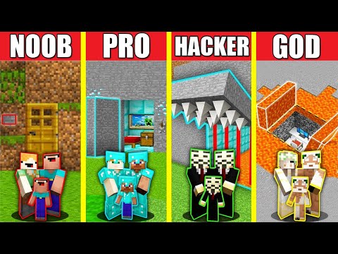 Minecraft Battle: SECRET TRAP HOUSE BUILD CHALLENGE - NOOB vs PRO vs HACKER vs GOD / Animation HOLE