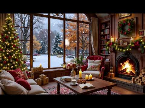 Warm Winter Morning Jazz ❄️ Christmas Coffee Shop Ambience with Fireplace Sounds for Study & Relax