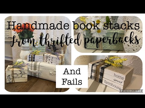 Handmade Book stacks from thrifted paperback books. 5 different book stack ideas and a couple FAILS!
