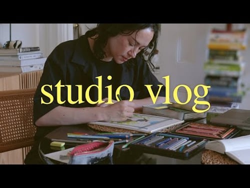 studio vlog | Color pencil pet portrait, strange land journal, leaf peepin