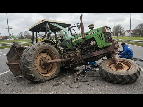 Tractor Got An Accident on Road-Axle Breaks and Wheels Fall Off Mechanic Repair it with Great Skills