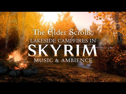 Peaceful Campfire 🍂 | Skyrim Music & Ambience, Autumn Lakeside with No Mid-roll Ads