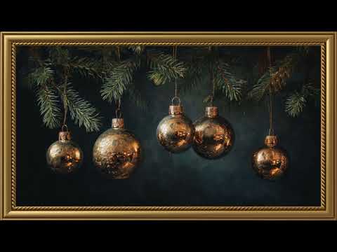 Golden Baubles in Winter Hush Painting | Gold Frame TV Art | Art Screensaver for TV | Wallpaper