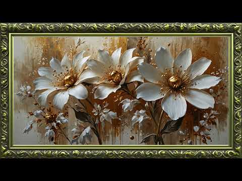 Golden Oil Paint Flowers | Frame TV Art Screen Saver | Frame Studio 4K