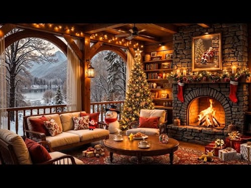 Relaxing Christmas Background Jazz Music 2026 at Cozy Cabin Ambience 🎄🔥 Fireplace Crackles to Unwind