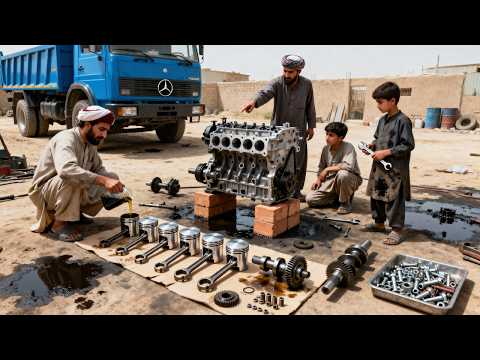 Afghaan Family of Mechanics Demonstrates How to Rebuild V6 Mercedes Engine with basic Tools