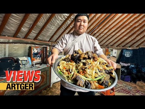 The Perfect TSUIVAN with Beef Ribs - Damn Delicious Fried Noodle! Mongolian Village Life