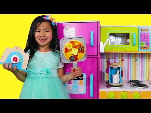 Jannie Pretend Cooks Breakfast with GIANT Colorful Kitchen Toy
