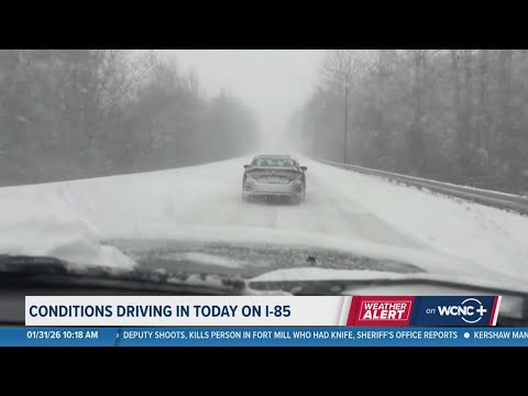 Heavy snow on I-85 in Charlotte, NC | Weather Impact Alert