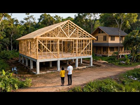 Family of 3 three Spent 2 two years Building two GIANT Wooden houses in the Forest | by@Lý Thị Bình