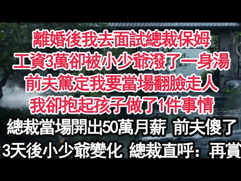 離婚後我去面試總裁保姆工資3萬卻被小少爺潑了一身湯前夫篤定我要當場翻臉走人我卻抱起孩子做了1件事情總裁當場開出50萬月薪 前夫傻了3天後小少爺的變化 總裁直呼:再賞【顧亞男】【大女主】【婚姻自主】