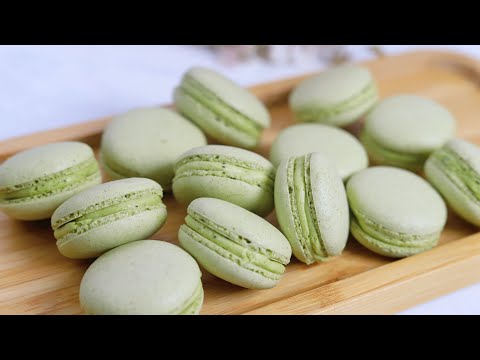 抹茶马卡龙(减糖版),多次经验不失败配方 Matcha Macarons with less sugar, no fail and easy recipe