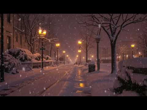 (No Ads) Winter midnight on the street | Sounds of Falling Snow, soft white noise for sleep