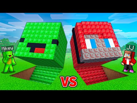 JJ and Mikey: EMERALD vs RUBY HEAD BASE BATTLE in Minecraft - Maizen