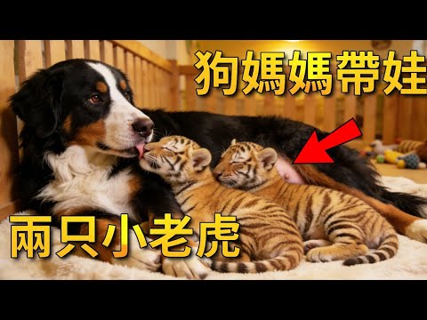 小老虎被母親拋棄,飼養員找了條黑狗給它們當媽媽,狗媽媽從此有了兩個虎兒子【小奶狗觀影】