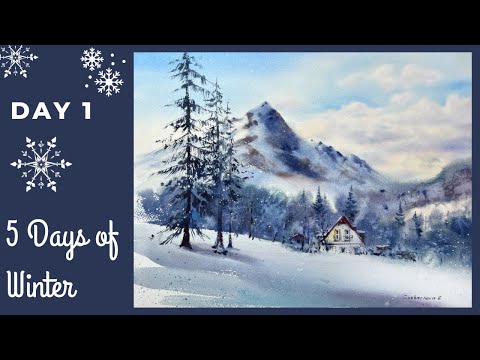 How to paint winter mountains in watercolor | 1 of 5 days of winter marathon | Eugenia Gorbacheva