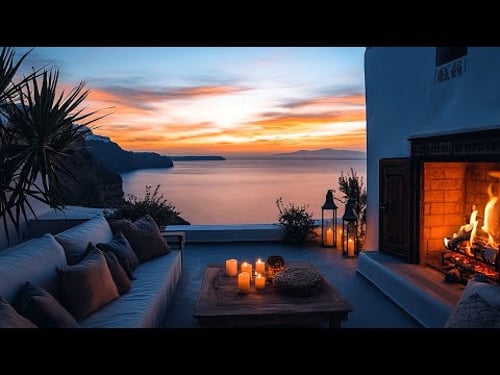 Sunset by the Ocean 🔥 Cozy Terrace Fireplace & Sea Ambience