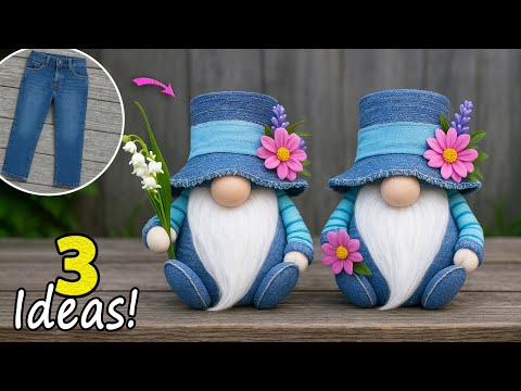 Don't Throw Away Your Old Jeans!👖Make 3 Cute No-Sew Gnomes✂️Easy and Simple!🌺