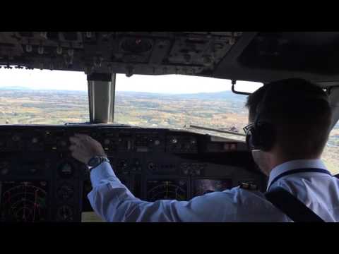 Boeing 737 ILS approach to circle to land at Carcassonne France cockpit view, unedited video