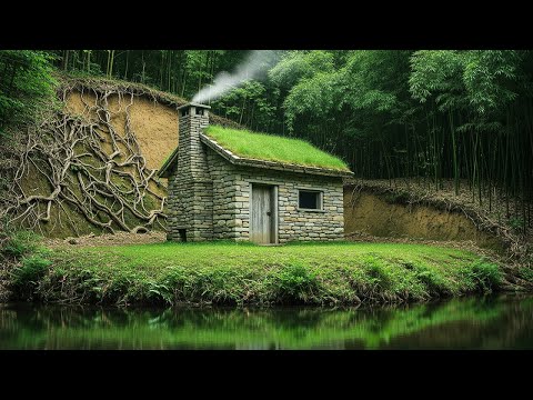 I built a free house made of stone and wood by the stream in 32 days