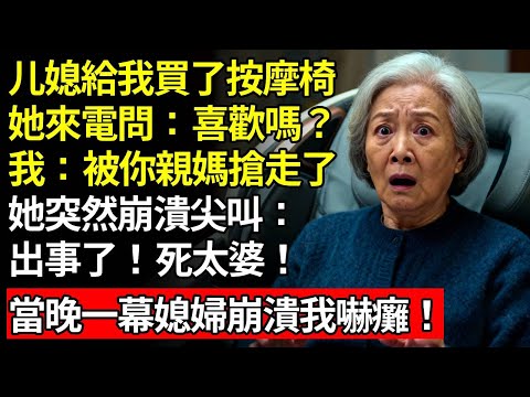 媳婦買了按摩椅,她打電話給我問:喜歡嗎?我回:被你媽媽搶走了。她突然崩潰尖叫:出事了!死太婆!當晚親家母發生一事,媳婦崩潰全家傻眼! #退休金#養老#慧心家務#老人社#人間家事