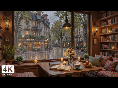 Rainy Spring Morning in a Parisian Café ☕ Smooth Jazz Piano with Rain Sound for Reading & Relaxation
