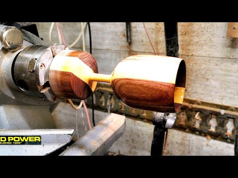 Woodturning Wooden Wine Goblet with Stripes