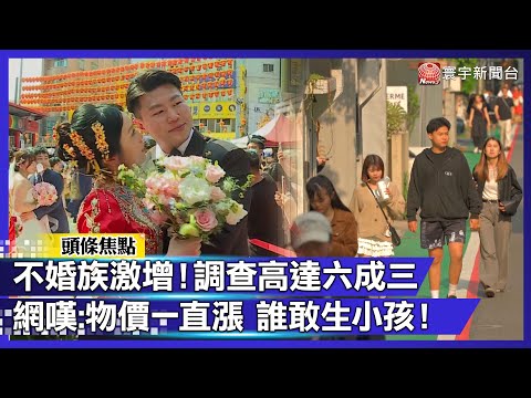 不婚族激增!調查高達六成三 網嘆:物價一直漲 誰還敢生小孩!|#寰宇新聞@globalnewstw
